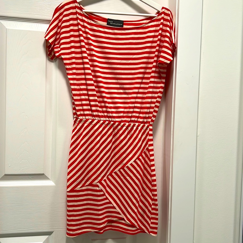 Luxe Apothetique small cotton red/cream striped mini dress